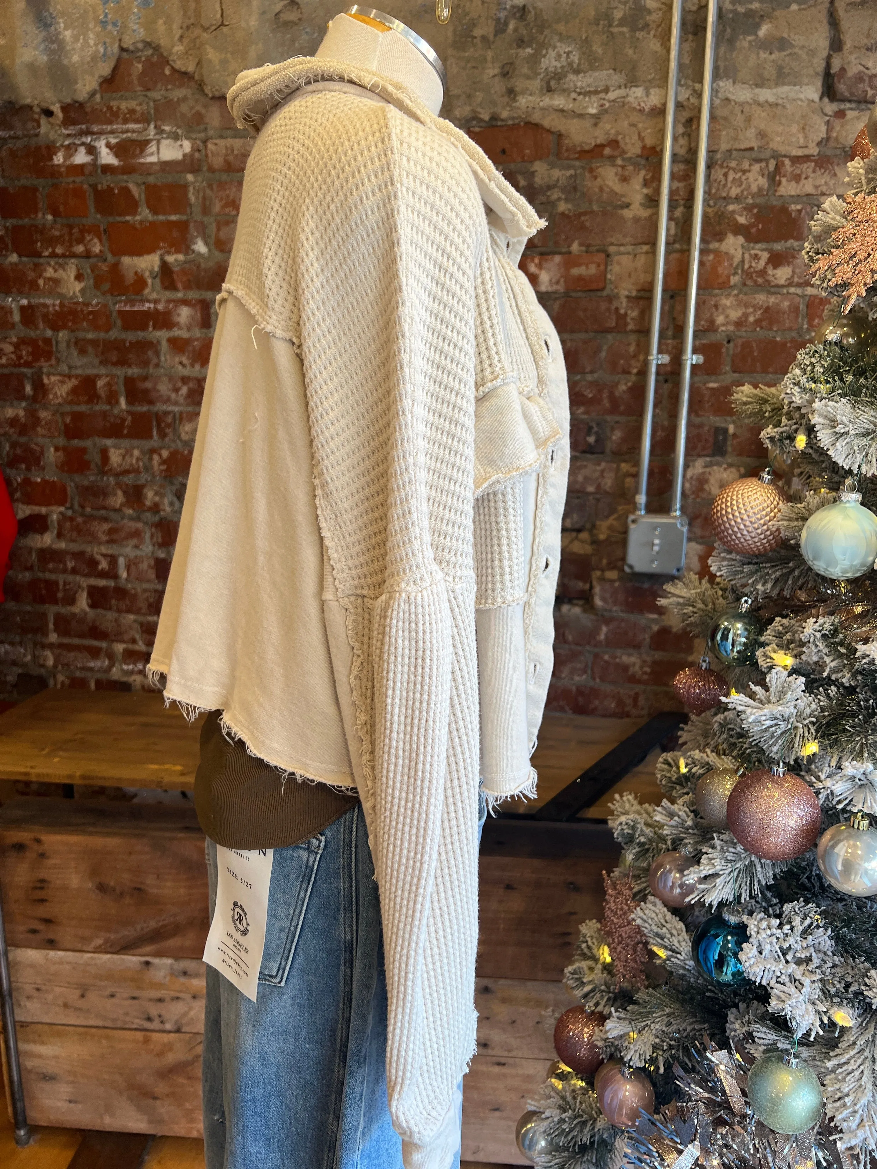 Natural Waffle Knit Cropped Jacket