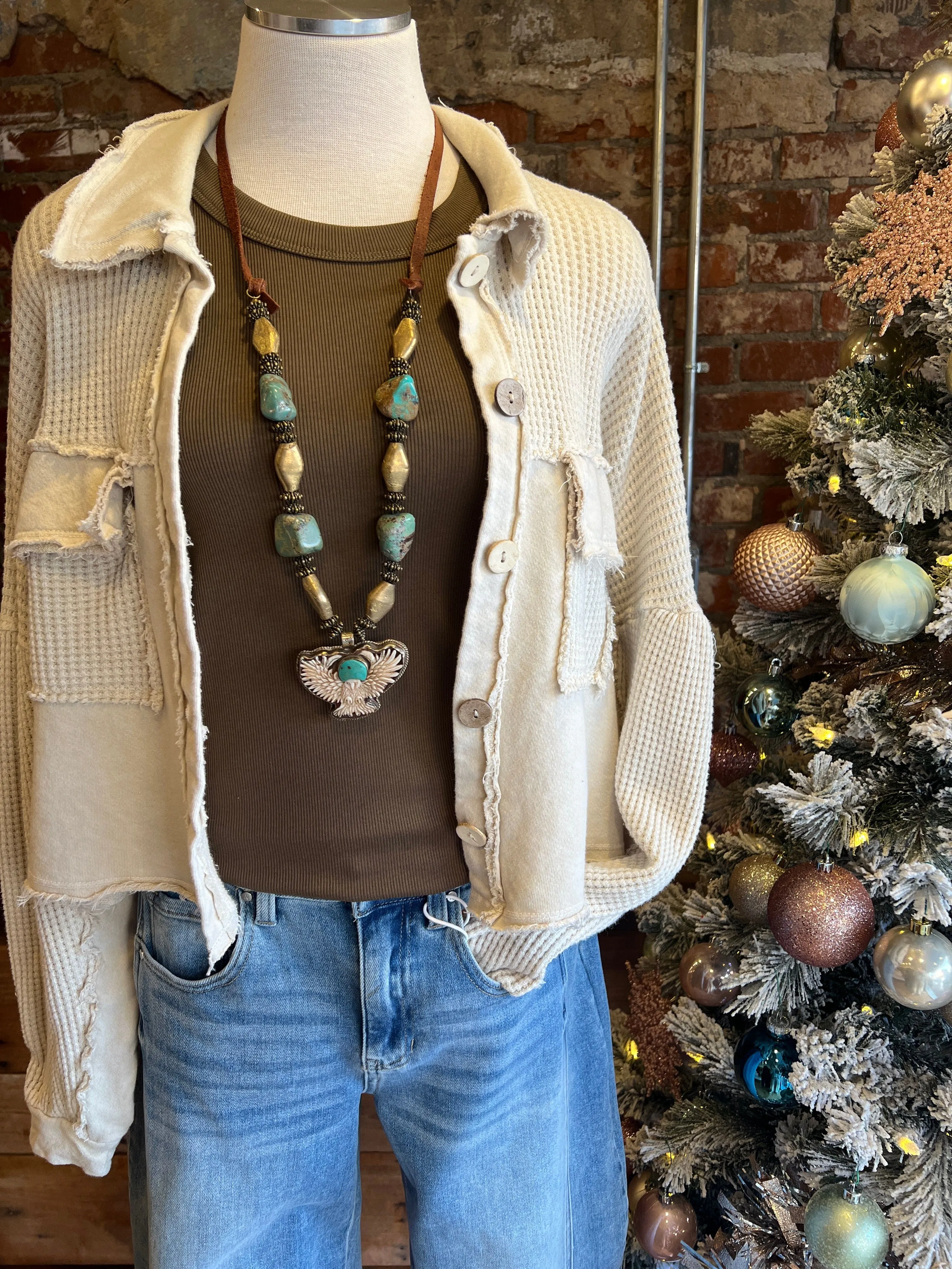 Natural Waffle Knit Cropped Jacket