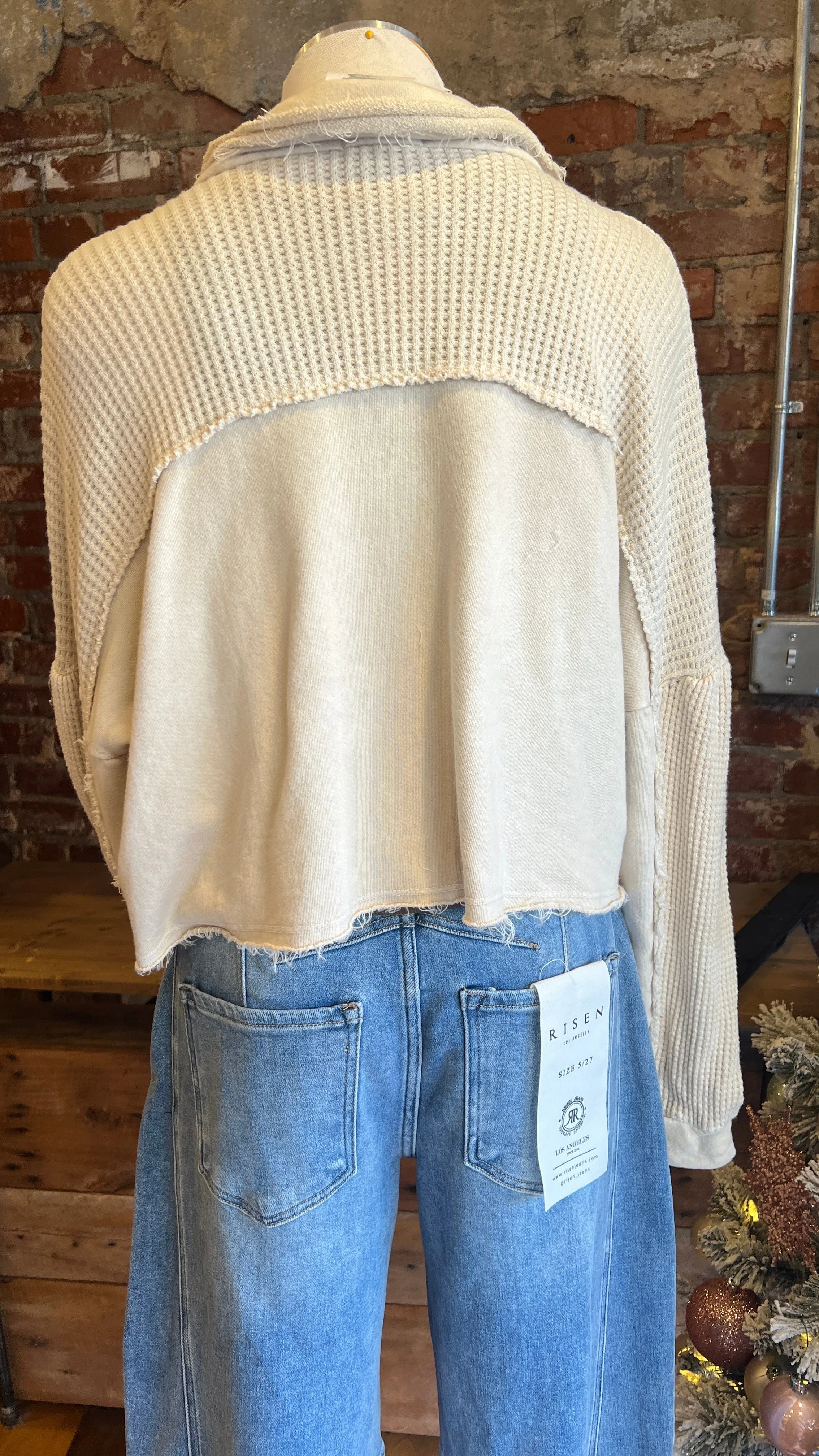 Natural Waffle Knit Cropped Jacket