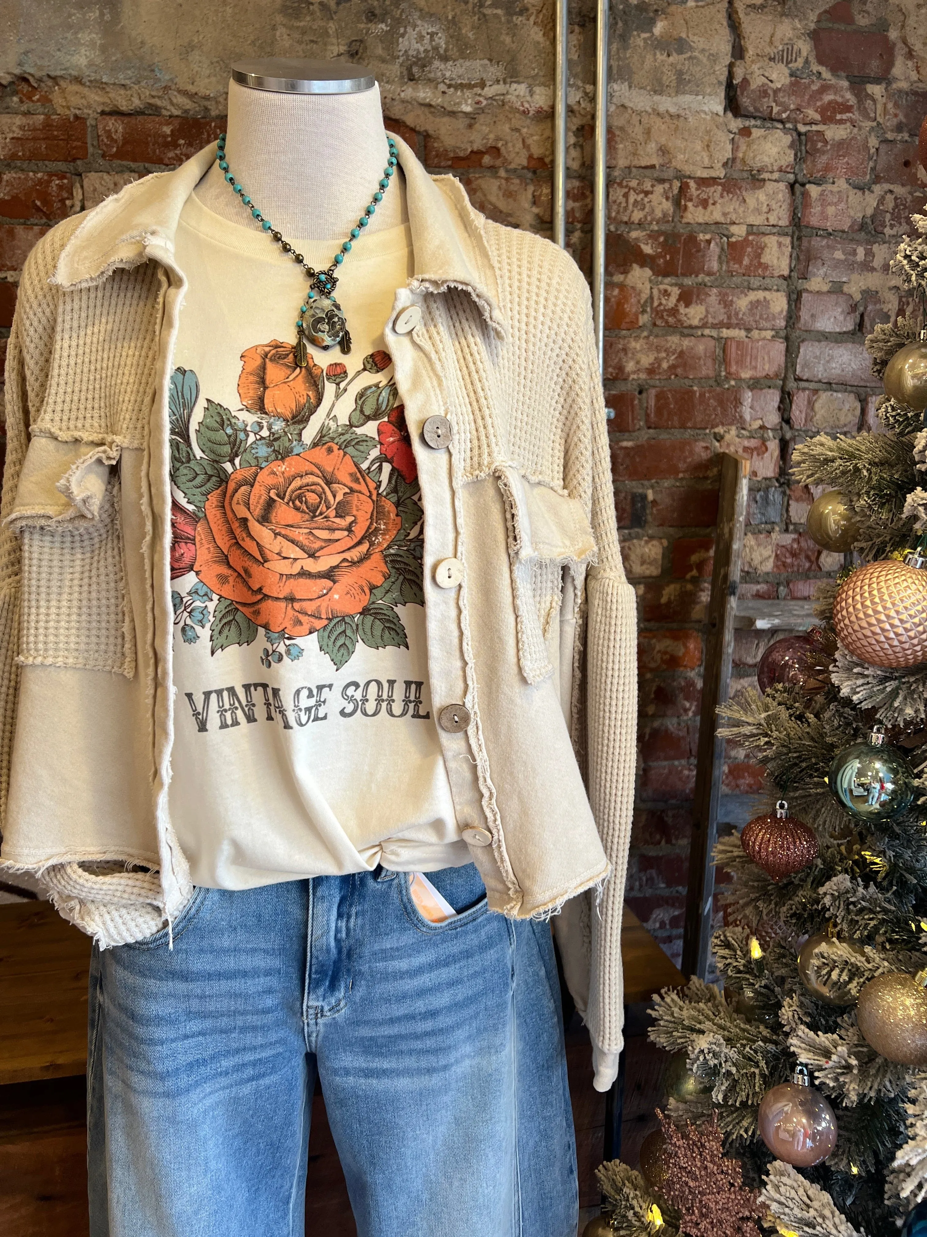 Natural Waffle Knit Cropped Jacket