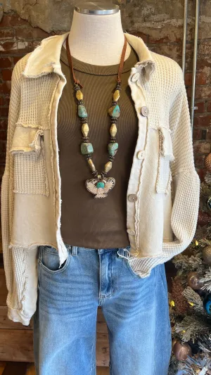 Natural Waffle Knit Cropped Jacket
