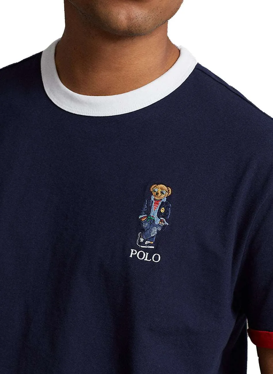 Navy Bear Graphic Ringer Tee