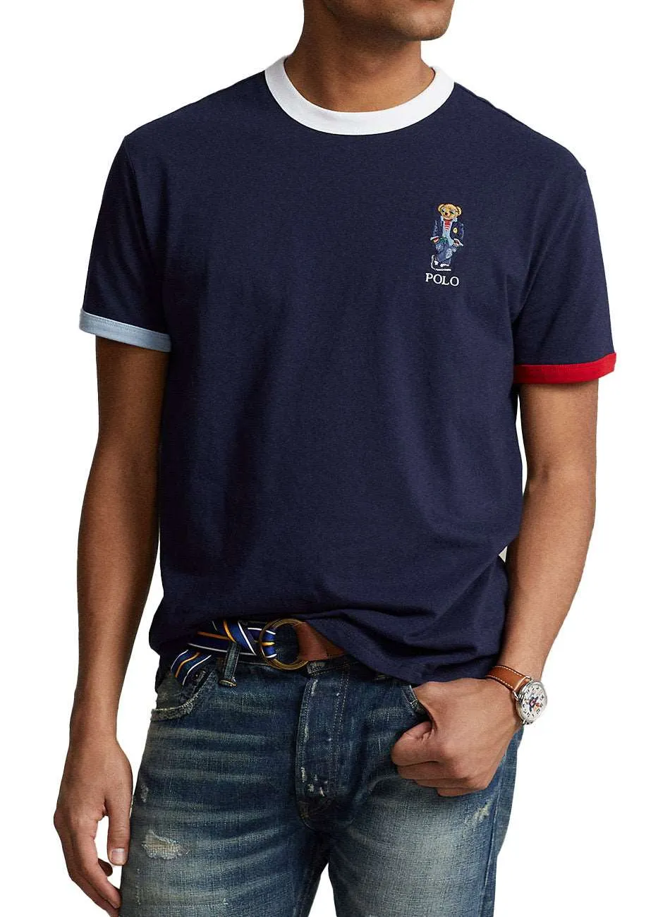 Navy Bear Graphic Ringer Tee