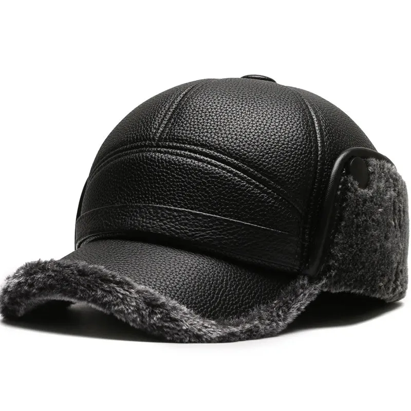 🧢🐂New Men's Winter Hat With Sheepskin Flat Top Earmuffs