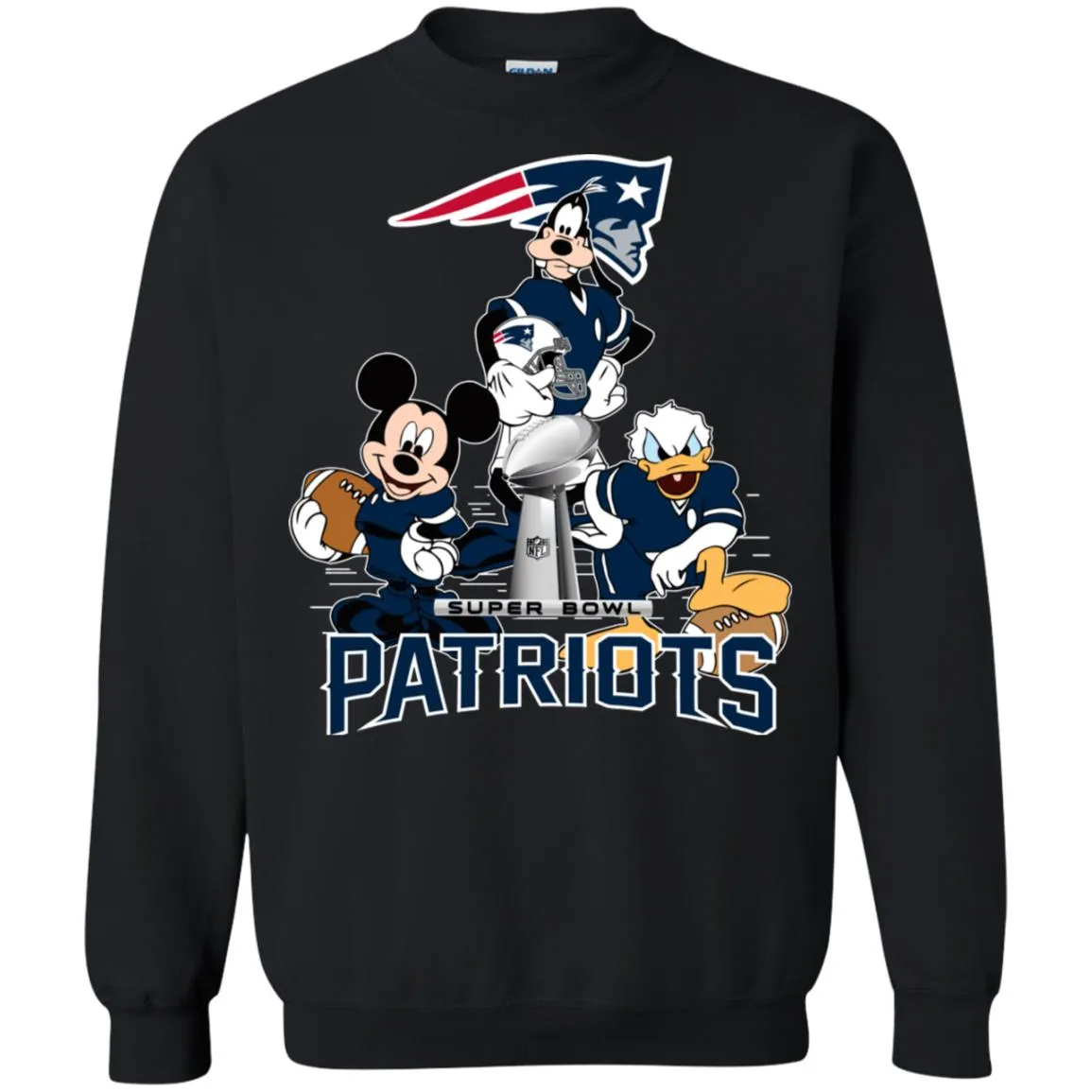 Nfl - New England Patriots Donald Duck Goofy Mickey Mouse Super Bowl 2019 Football Crewneck Pullover Sweatshirt