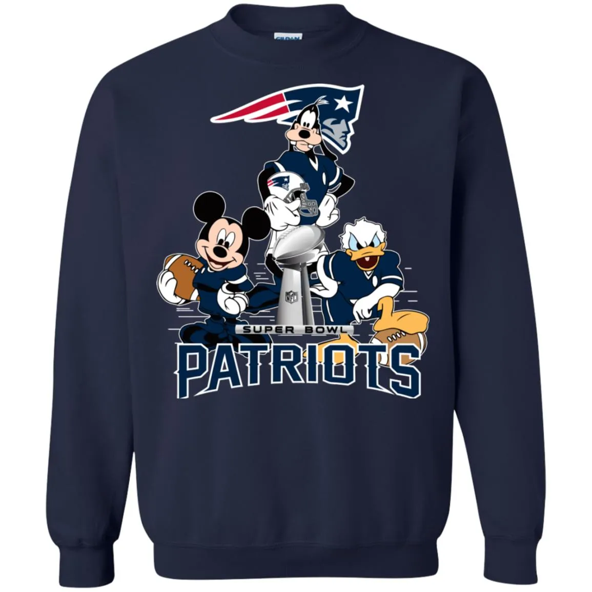 Nfl - New England Patriots Donald Duck Goofy Mickey Mouse Super Bowl 2019 Football Crewneck Pullover Sweatshirt