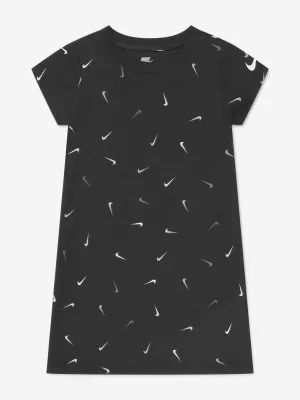 Nike Girls Swoosh Printed T-Shirt Dress in Black