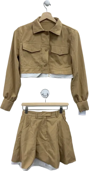 No Brand Camel Cropped Jacket and Skirt Co-ord Set UK S