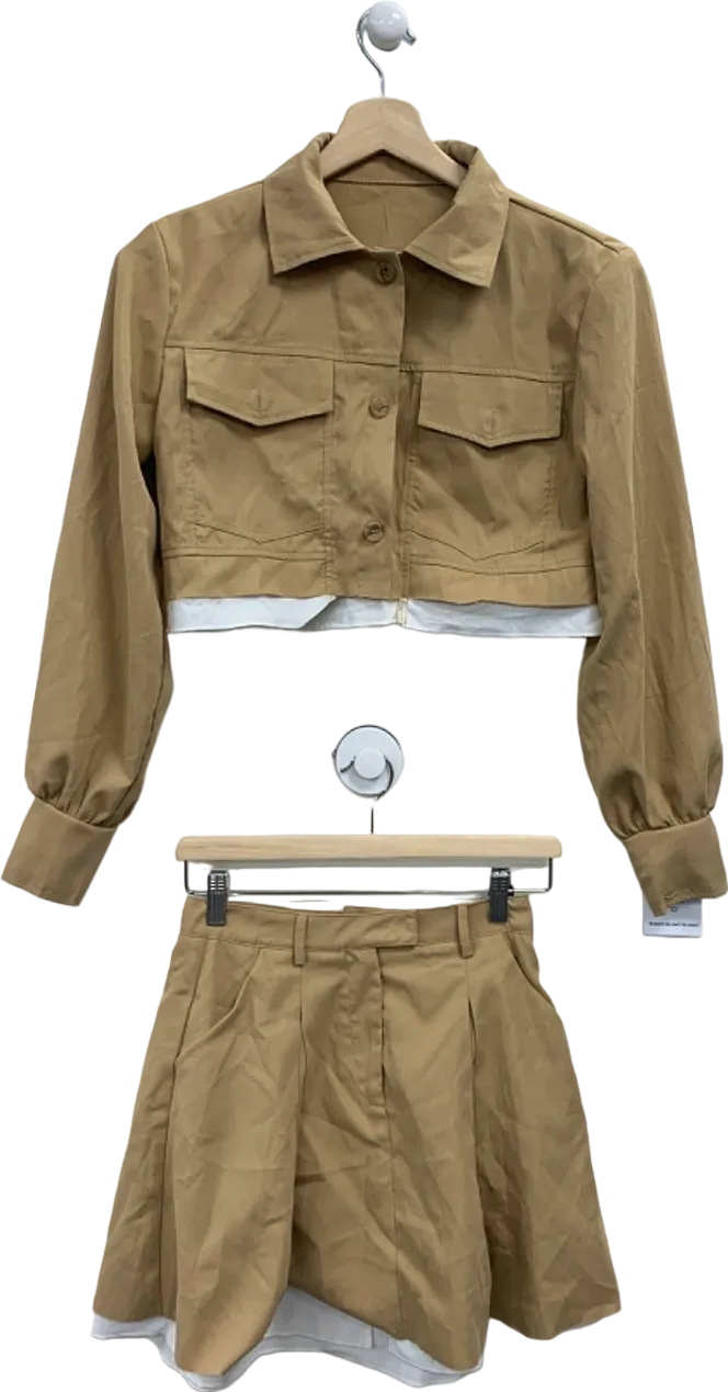No Brand Camel Cropped Jacket and Skirt Co-ord Set UK S