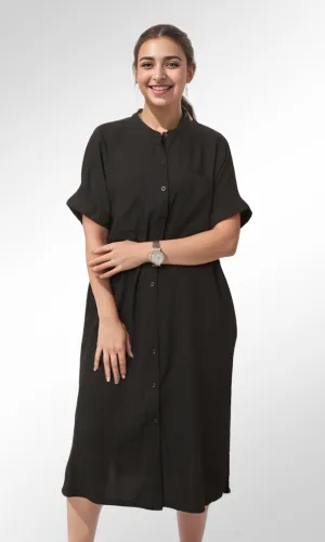 Oversized Women Long Shirt Dress (Black)