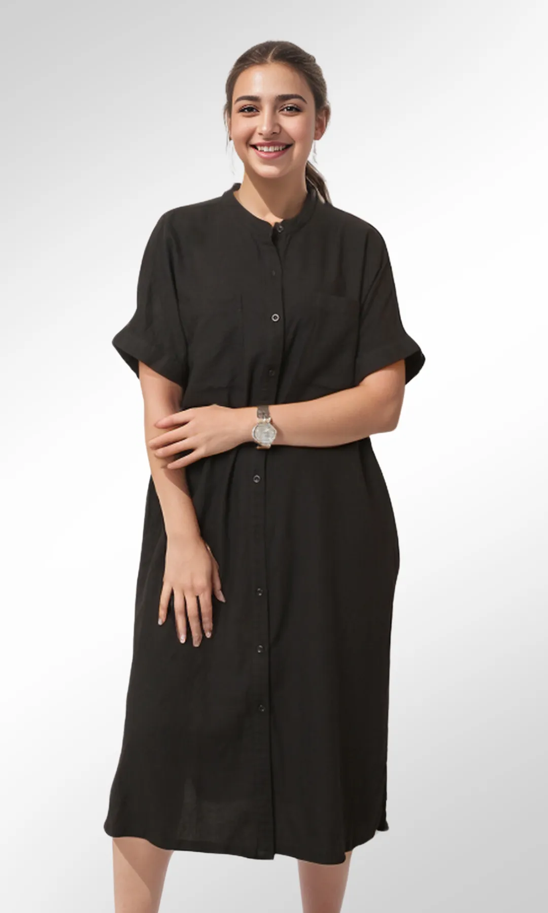 Oversized Women Long Shirt Dress (Black)
