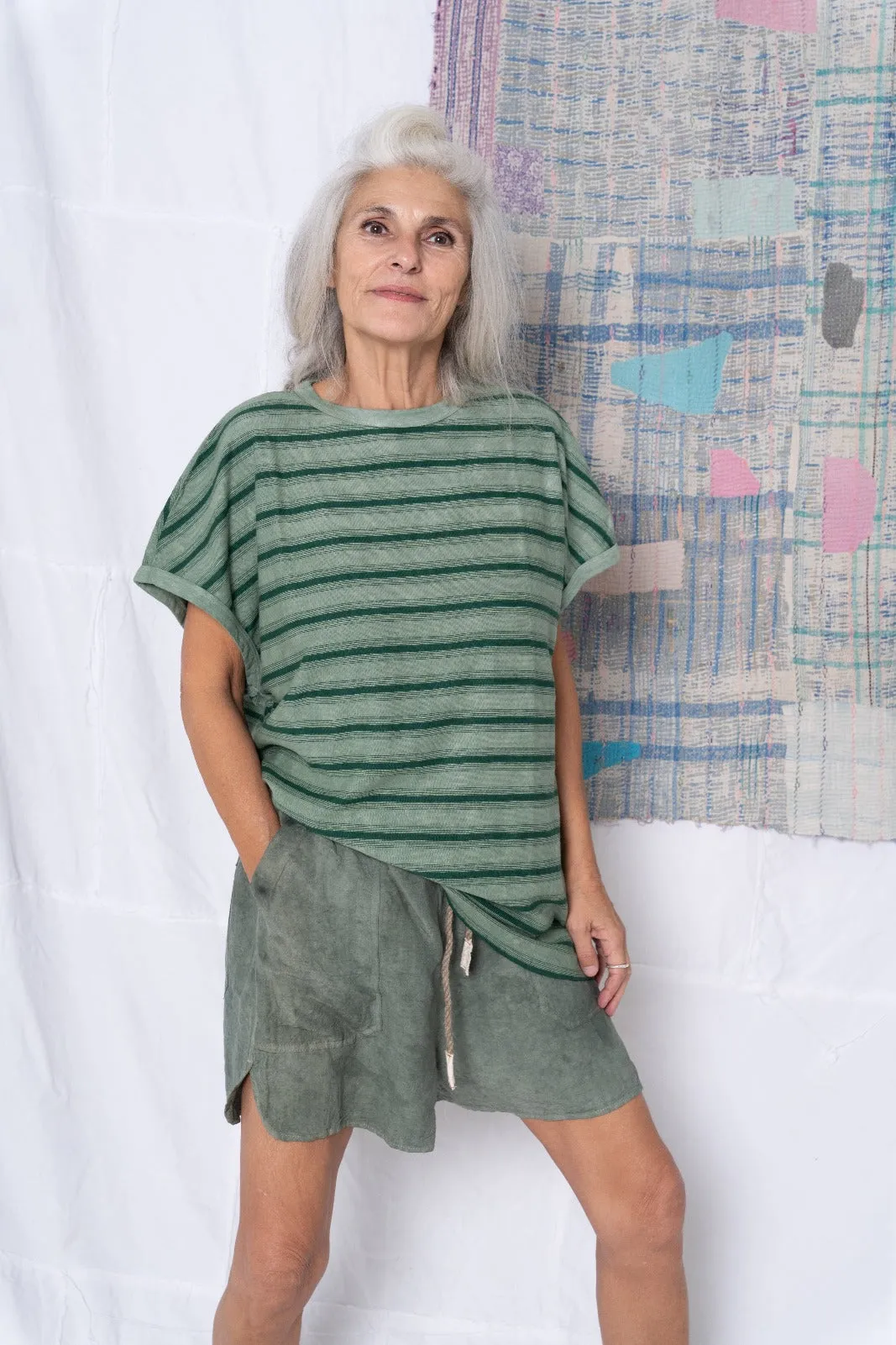 Palm Spring T. Hemp Stripes Deep Dye Sea Green