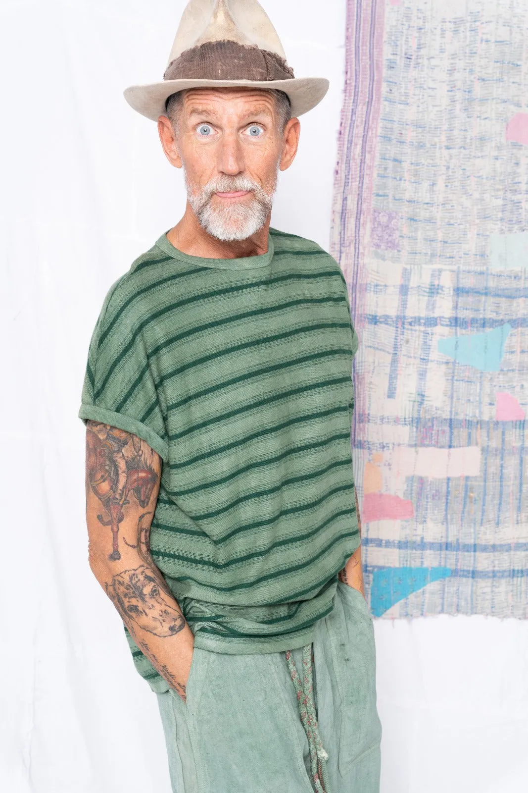 Palm Spring T. Hemp Stripes Deep Dye Sea Green