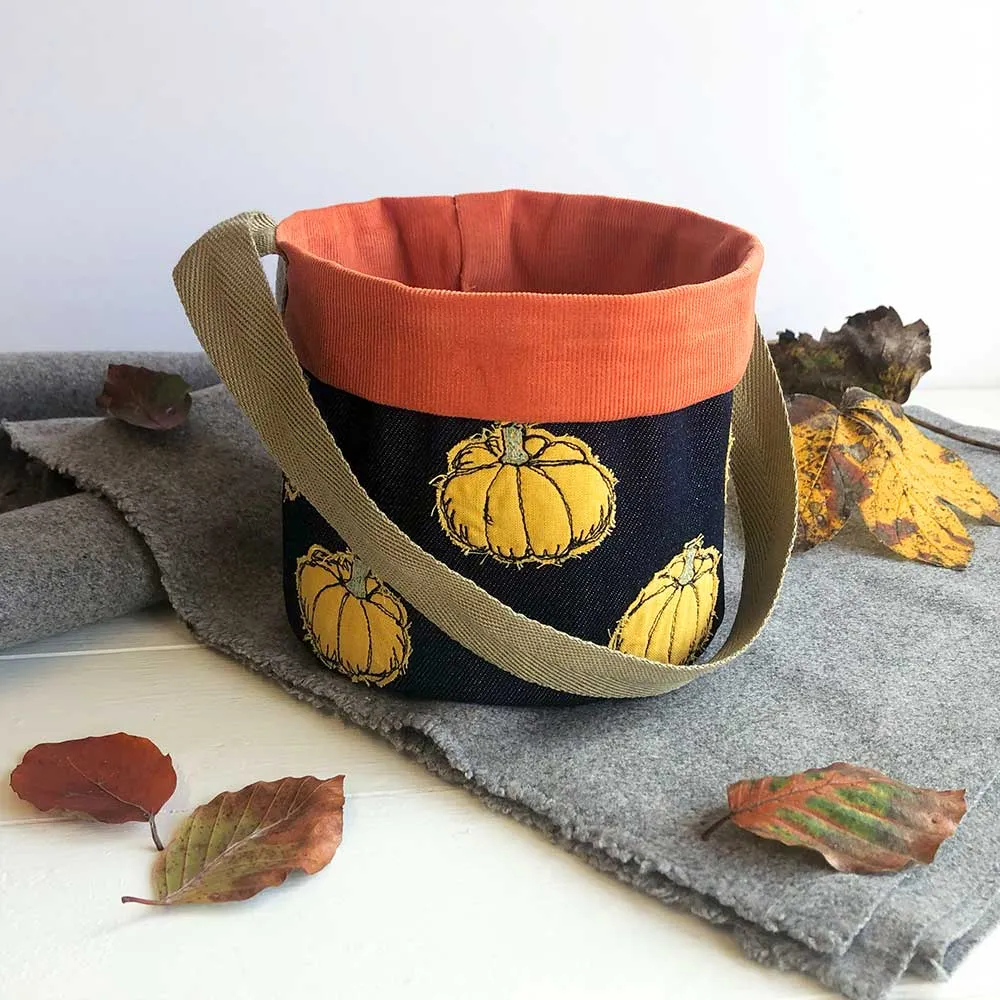 Perky Pumpkins trick or treat pot - freehand embroidery project