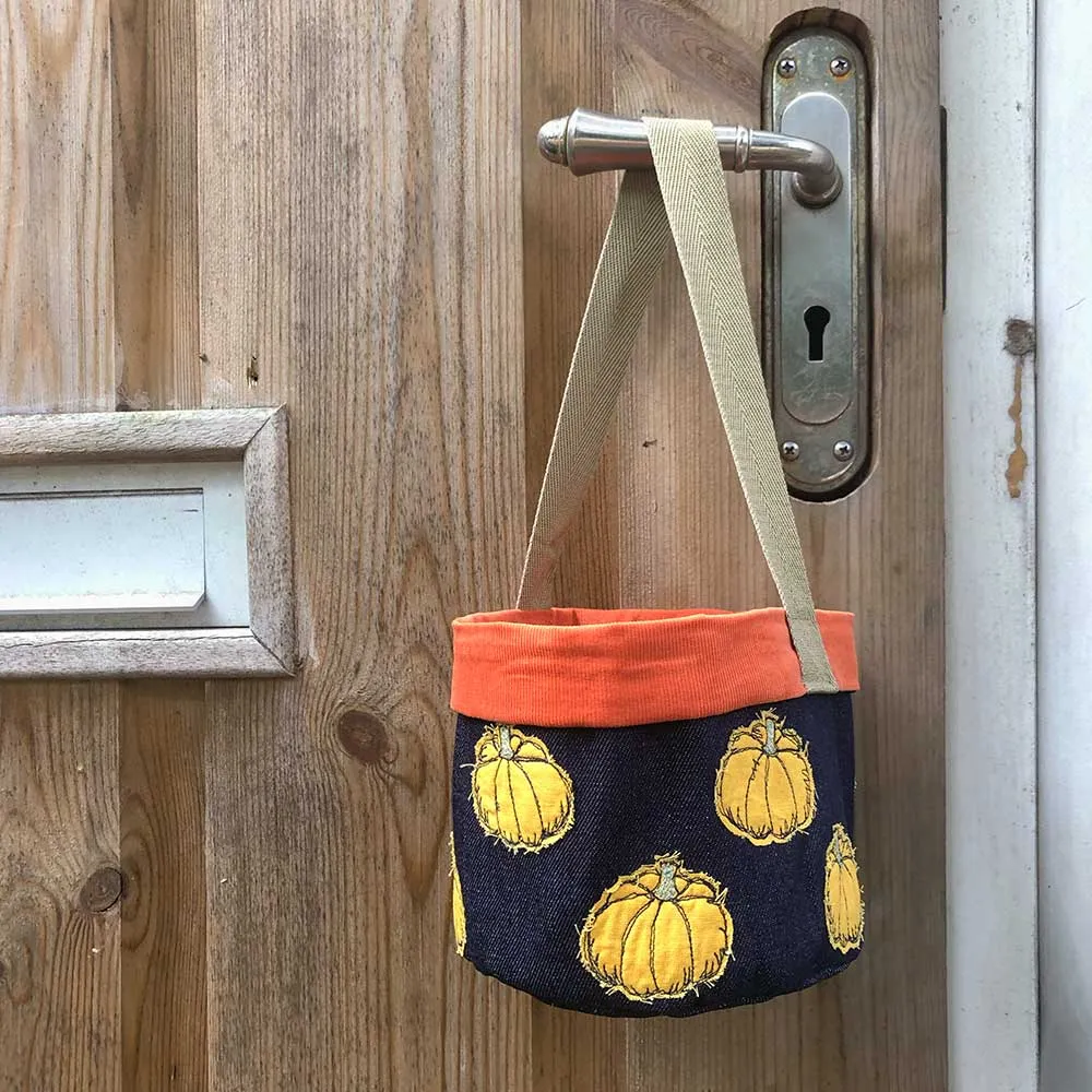 Perky Pumpkins trick or treat pot - freehand embroidery project
