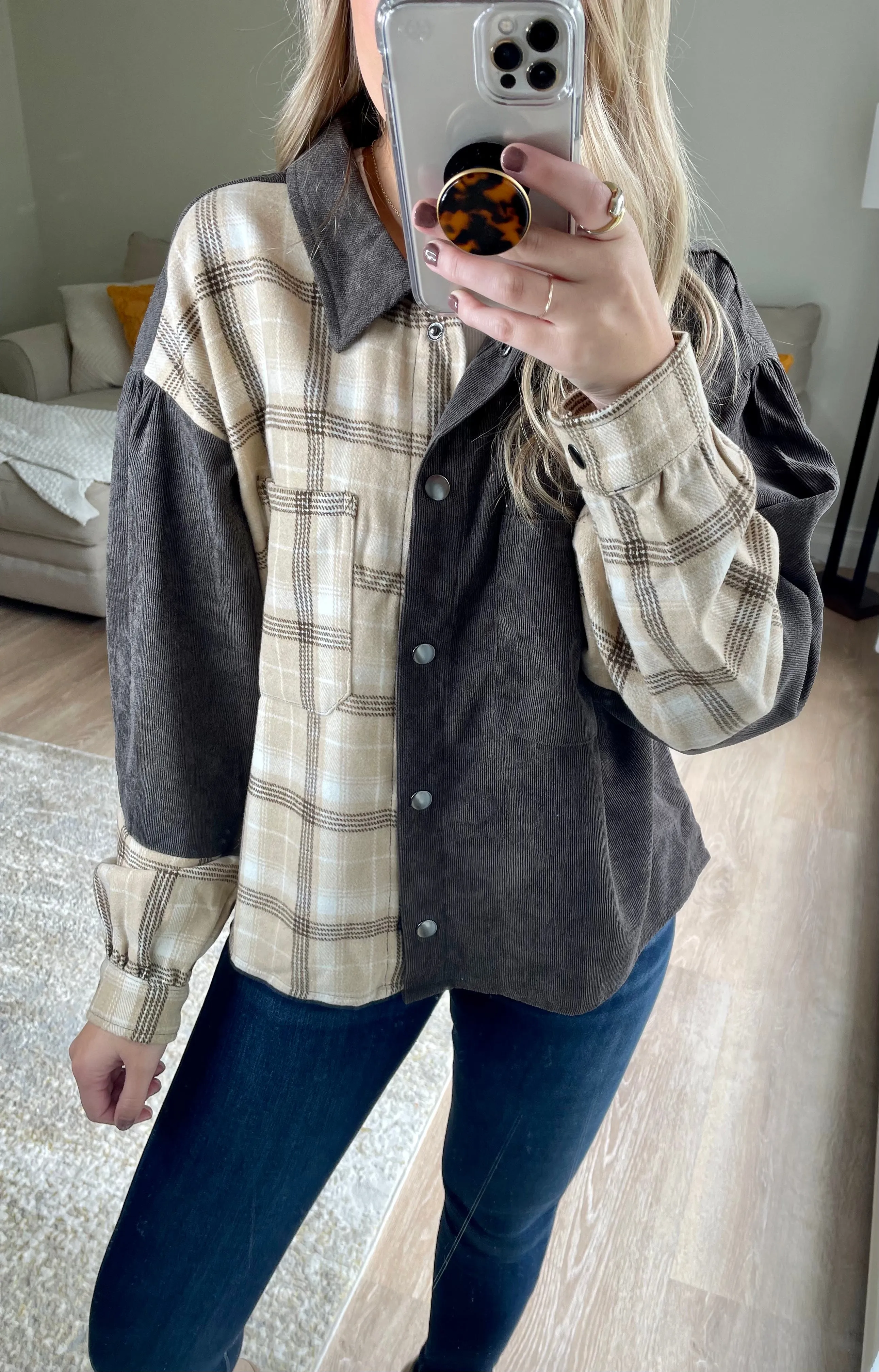 Plaid Corduroy Shirt Jacket
