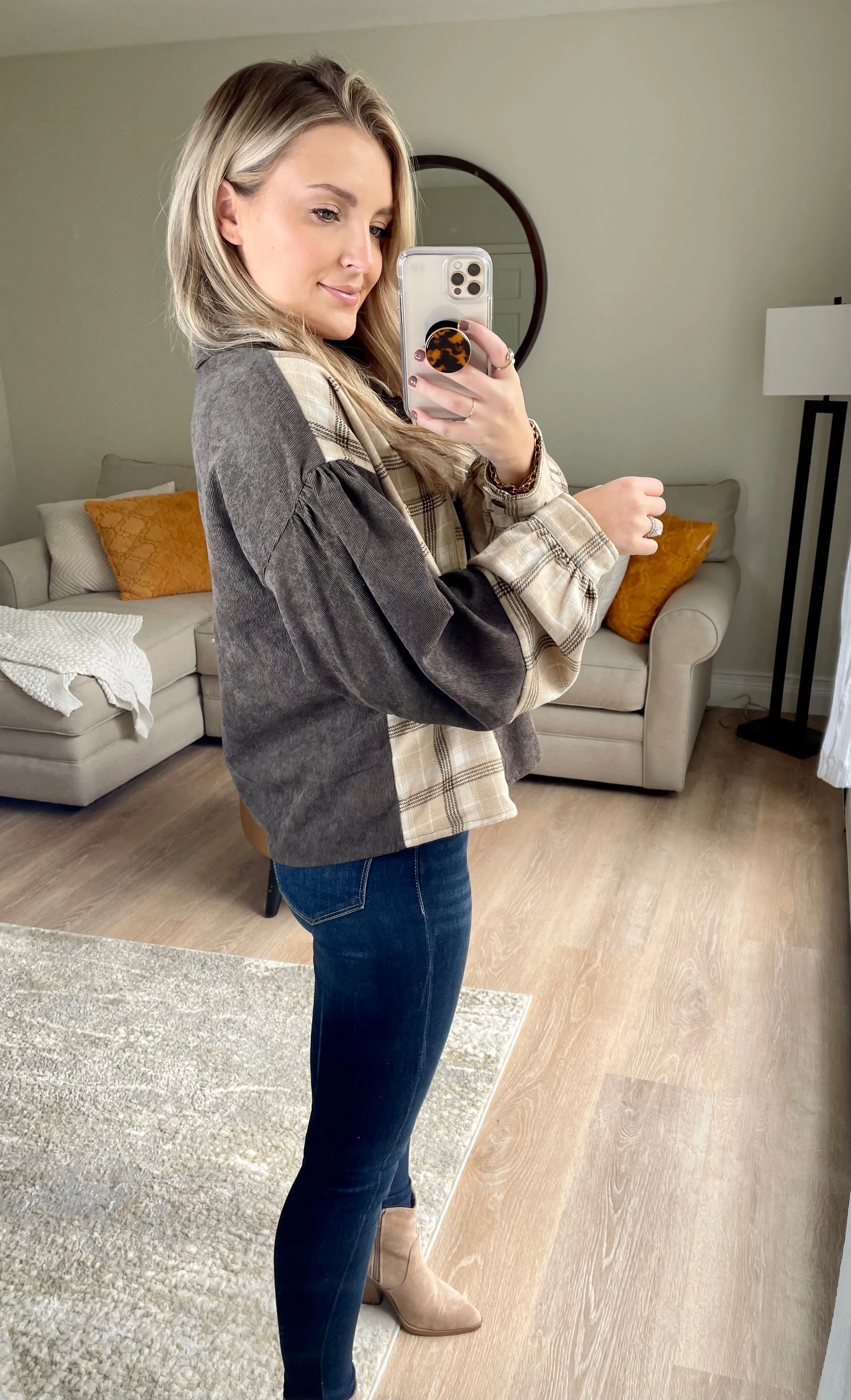 Plaid Corduroy Shirt Jacket