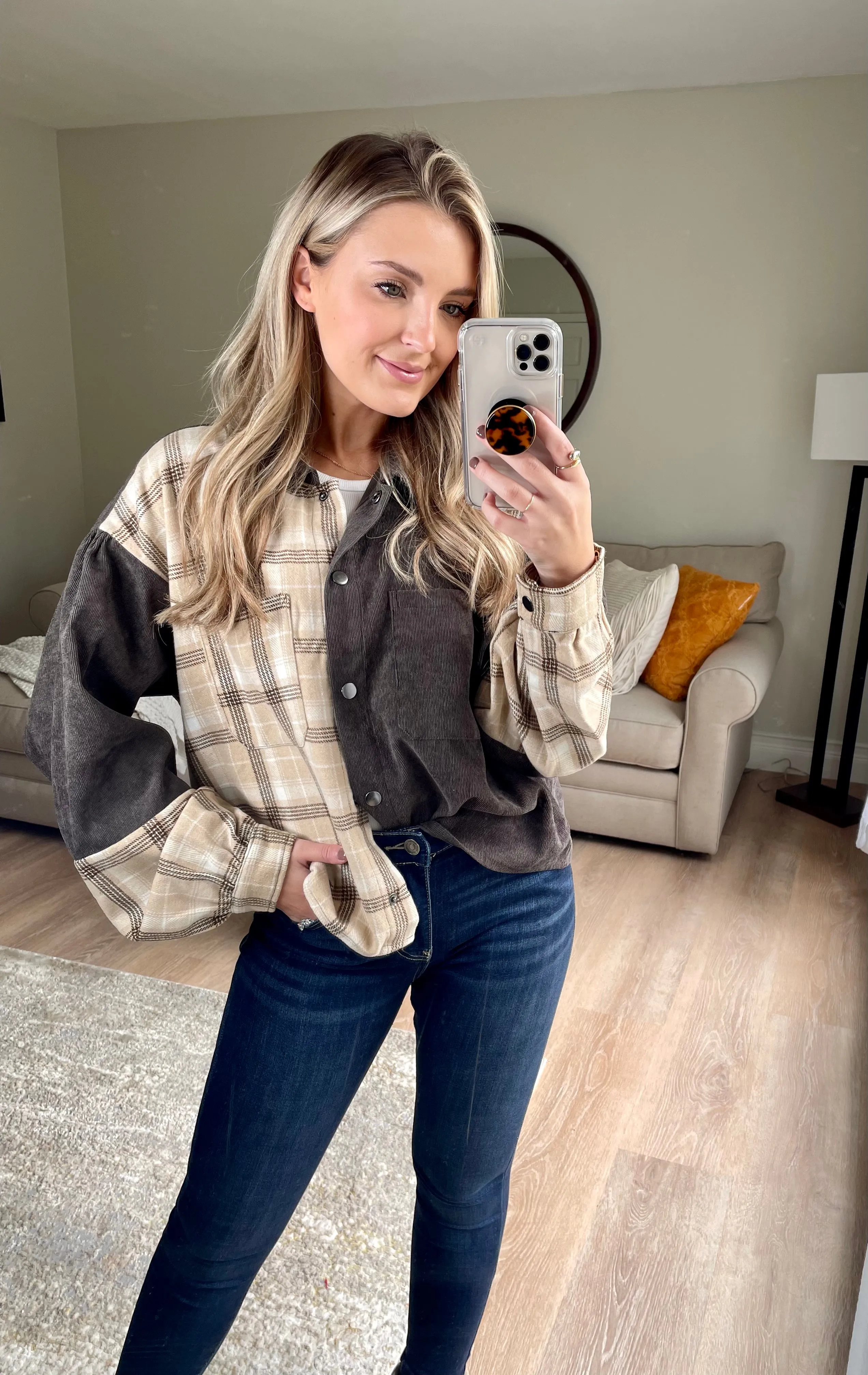 Plaid Corduroy Shirt Jacket