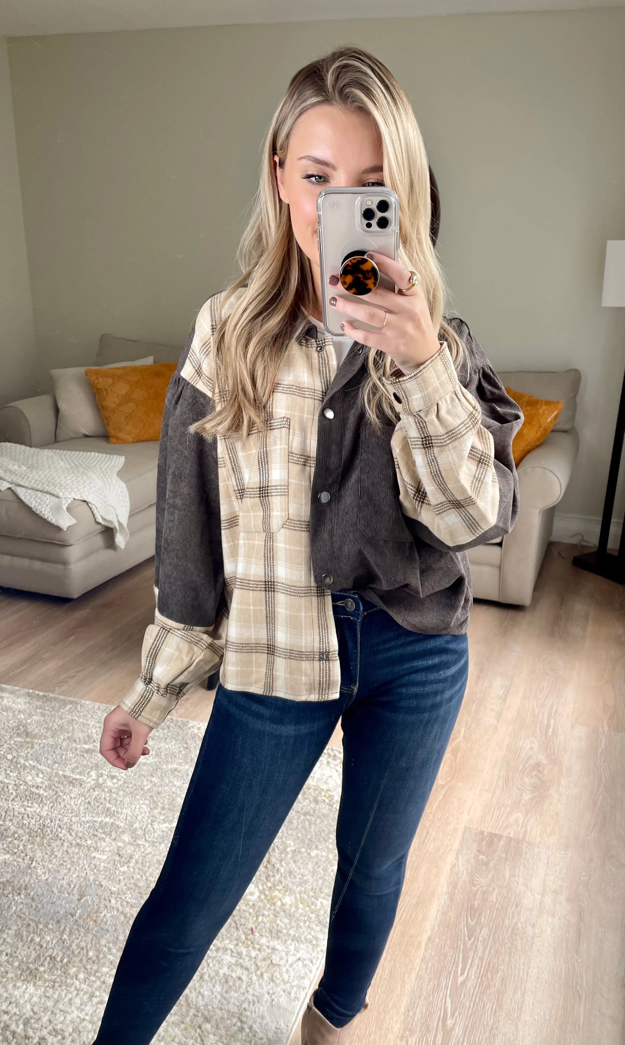 Plaid Corduroy Shirt Jacket
