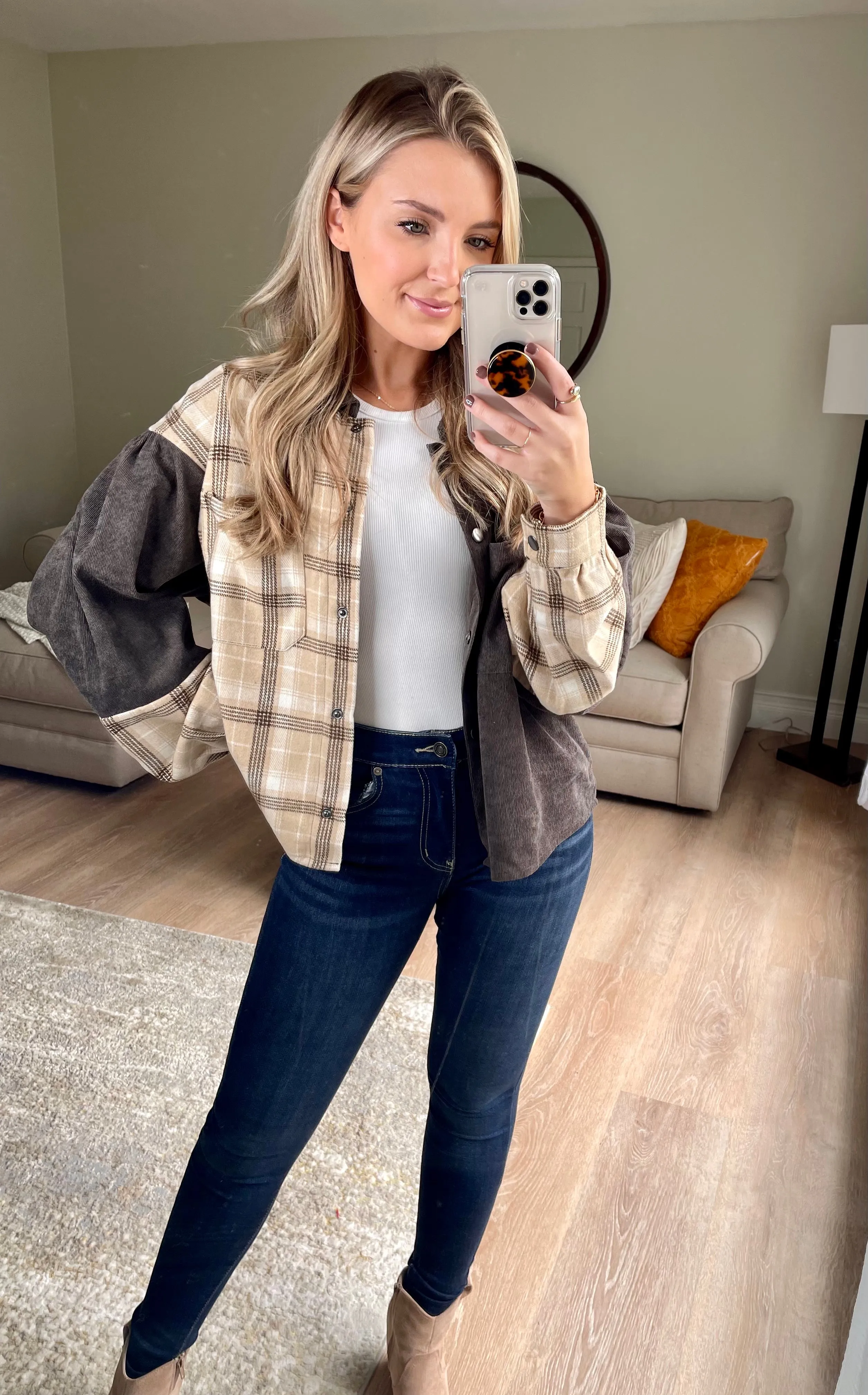 Plaid Corduroy Shirt Jacket