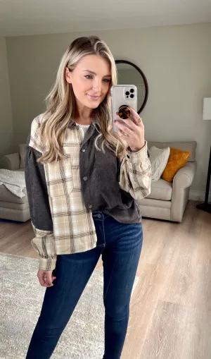 Plaid Corduroy Shirt Jacket