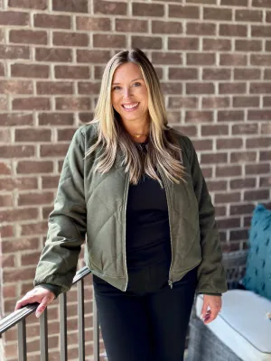 Rib Banded Jacket in Olive