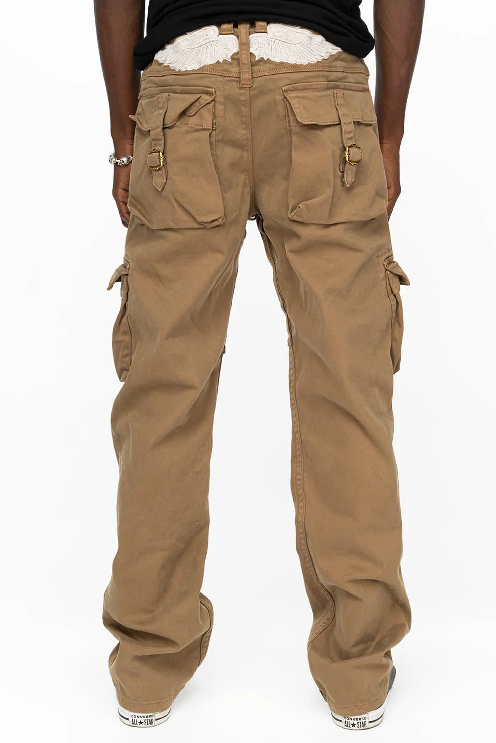 ROBINS NEW MILITARY STYLE CARGO PANTS IN KHAKI COLOR WASH