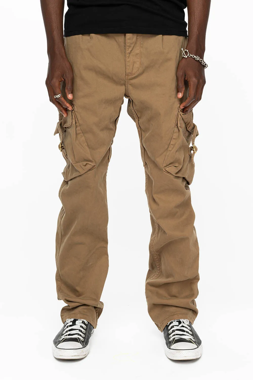 ROBINS NEW MILITARY STYLE CARGO PANTS IN KHAKI COLOR WASH