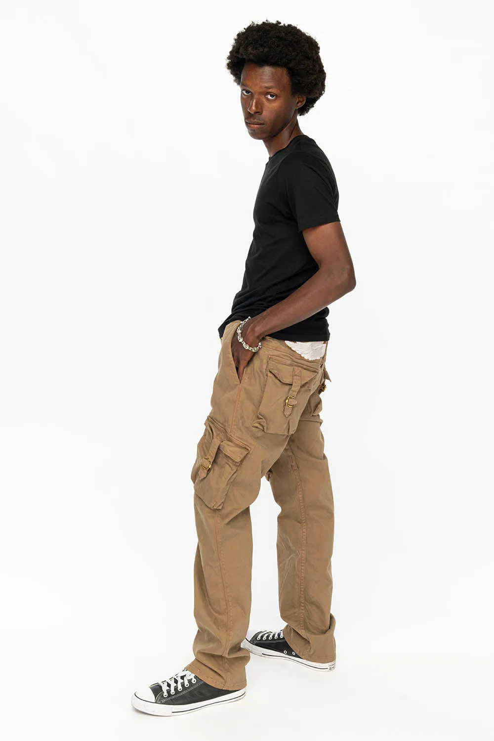 ROBINS NEW MILITARY STYLE CARGO PANTS IN KHAKI COLOR WASH