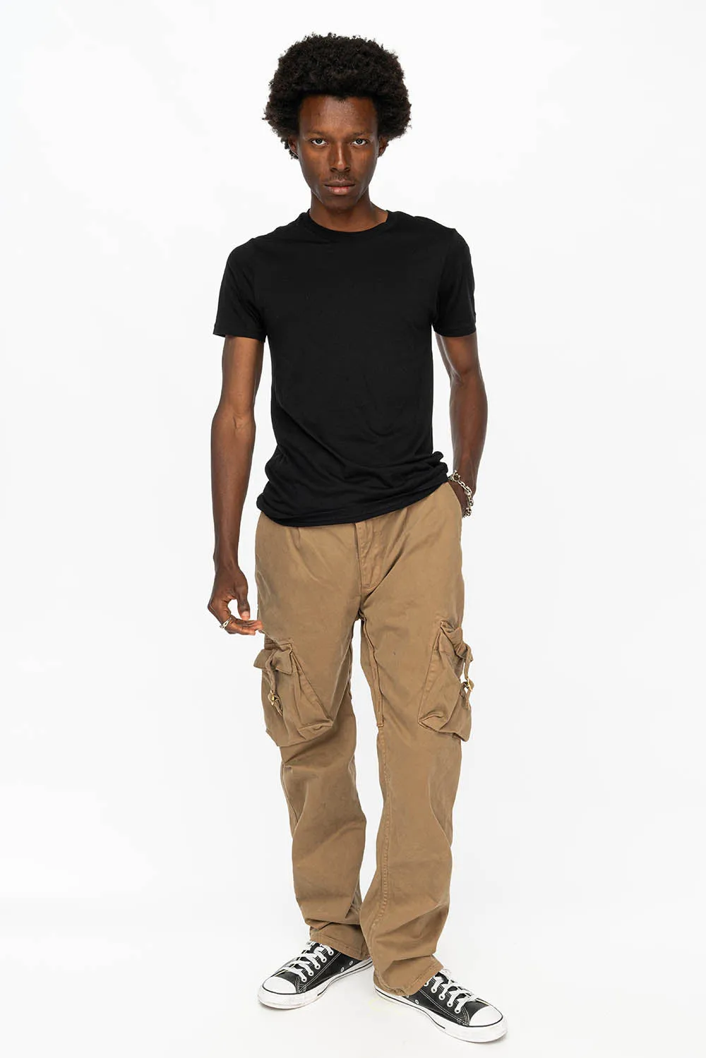 ROBINS NEW MILITARY STYLE CARGO PANTS IN KHAKI COLOR WASH