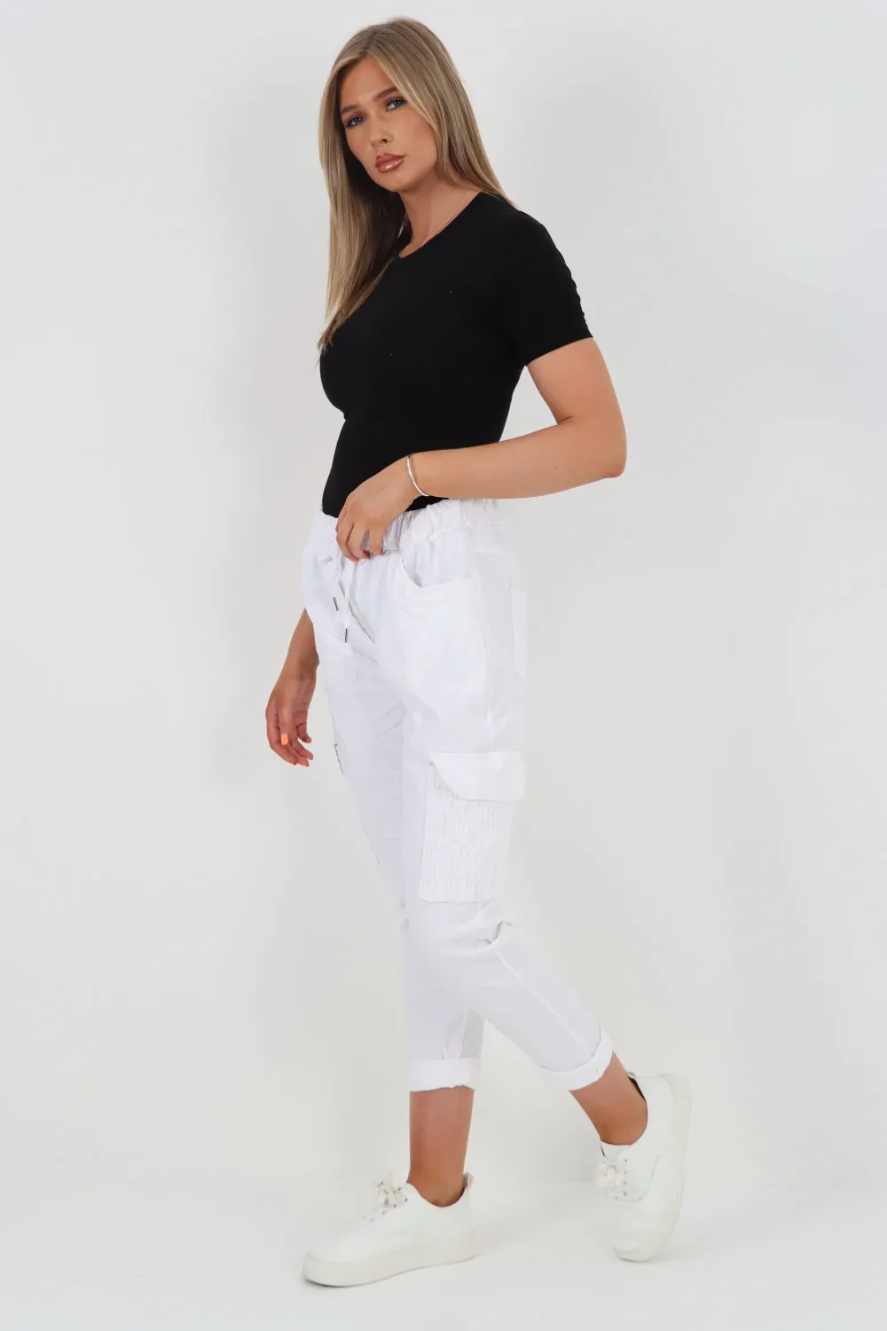 Shirred Pockets Cargo Trousers