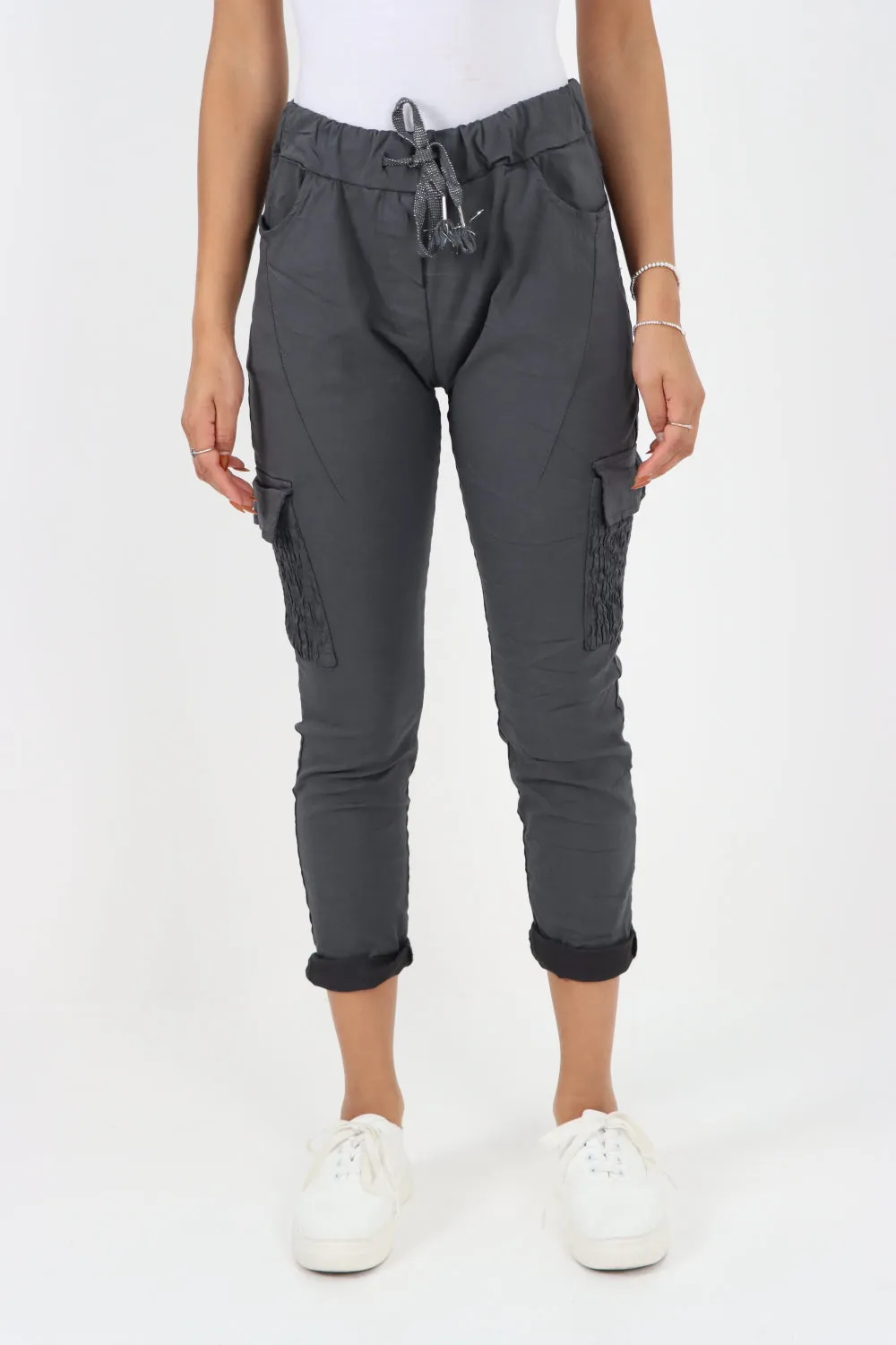 Shirred Pockets Cargo Trousers