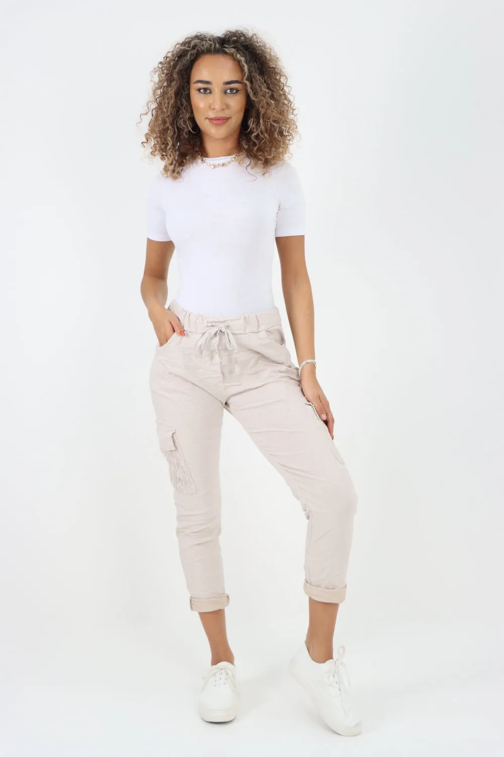 Shirred Pockets Cargo Trousers