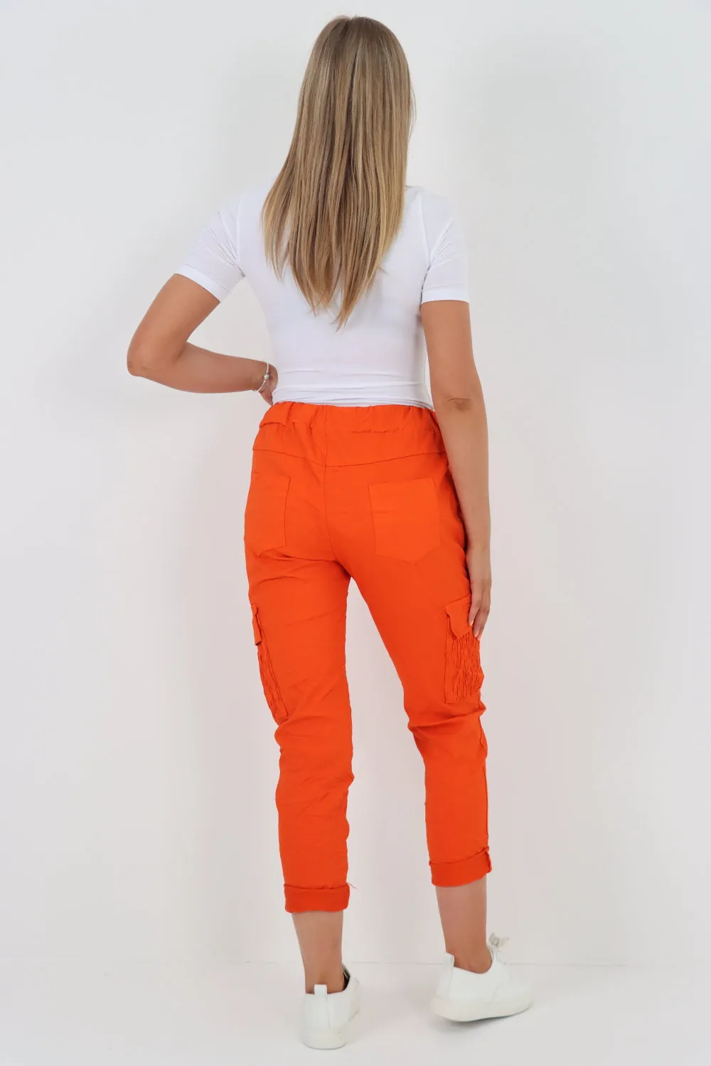 Shirred Pockets Cargo Trousers