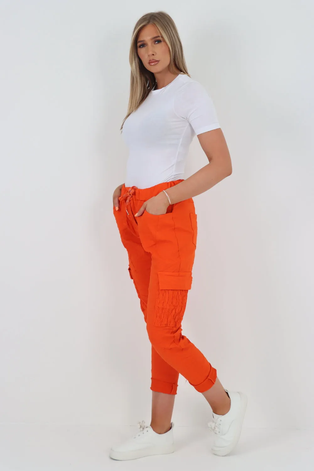 Shirred Pockets Cargo Trousers