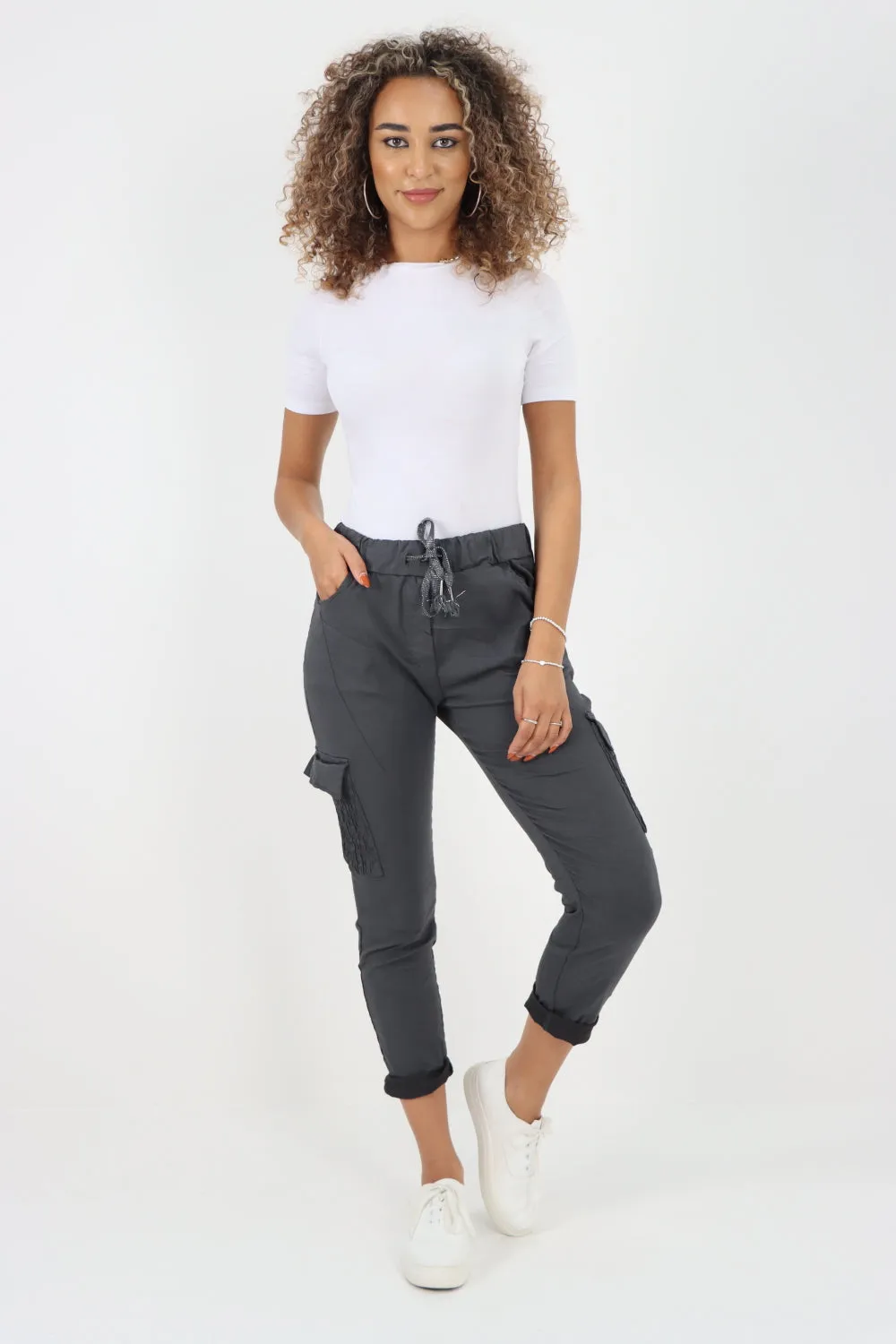 Shirred Pockets Cargo Trousers