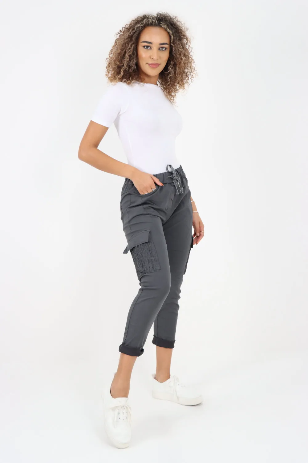 Shirred Pockets Cargo Trousers