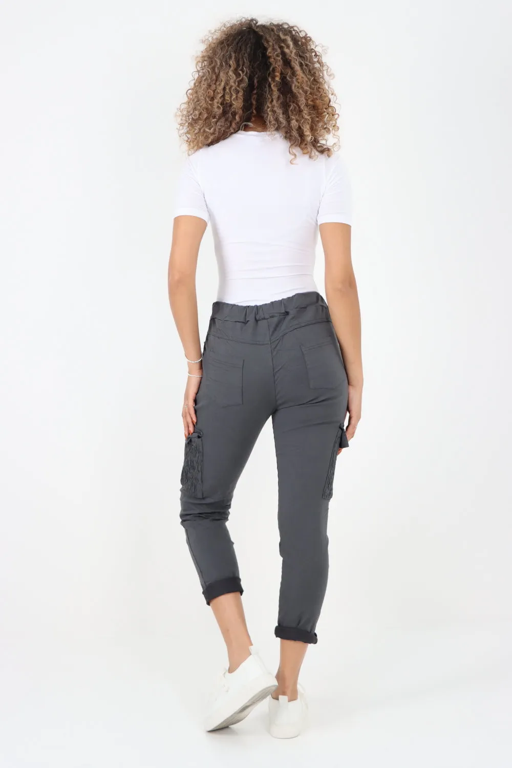 Shirred Pockets Cargo Trousers