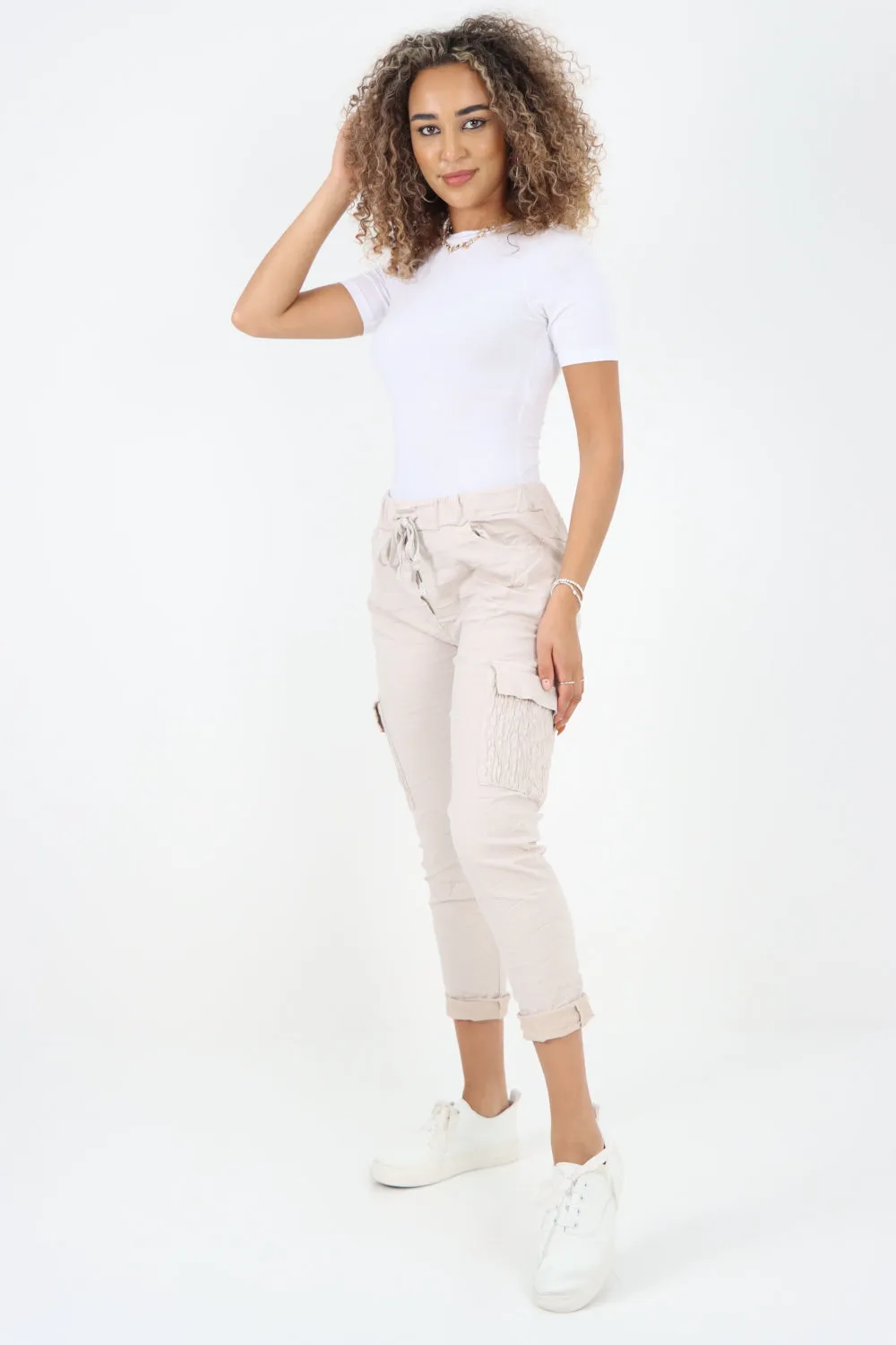 Shirred Pockets Cargo Trousers