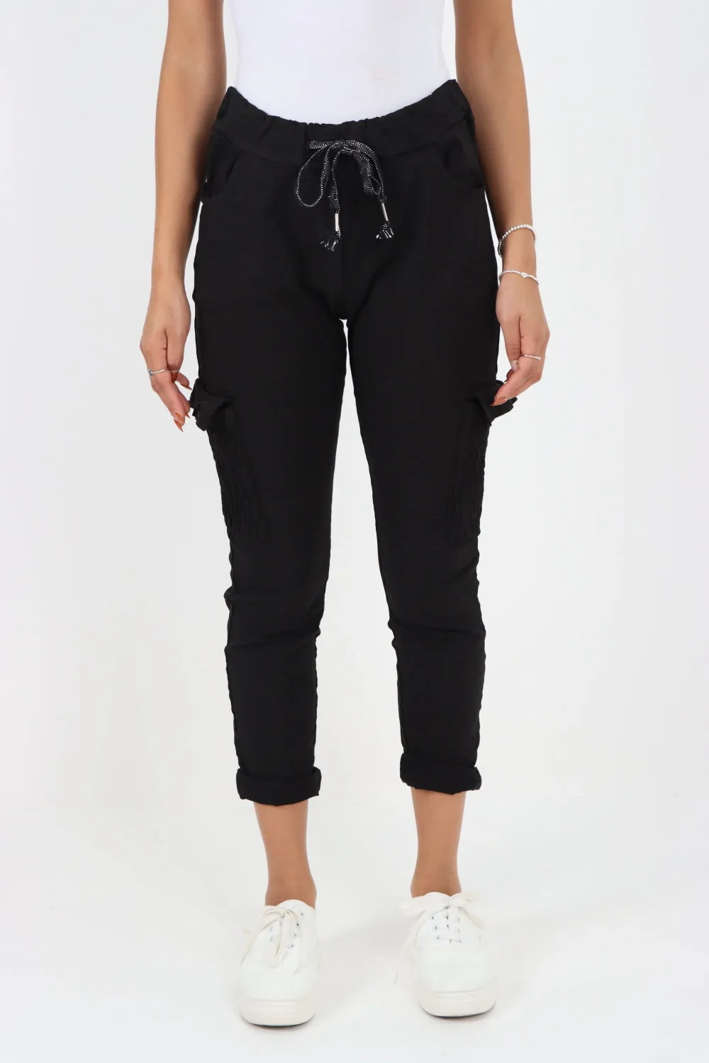 Shirred Pockets Cargo Trousers