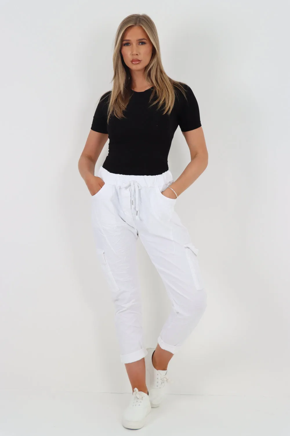 Shirred Pockets Cargo Trousers