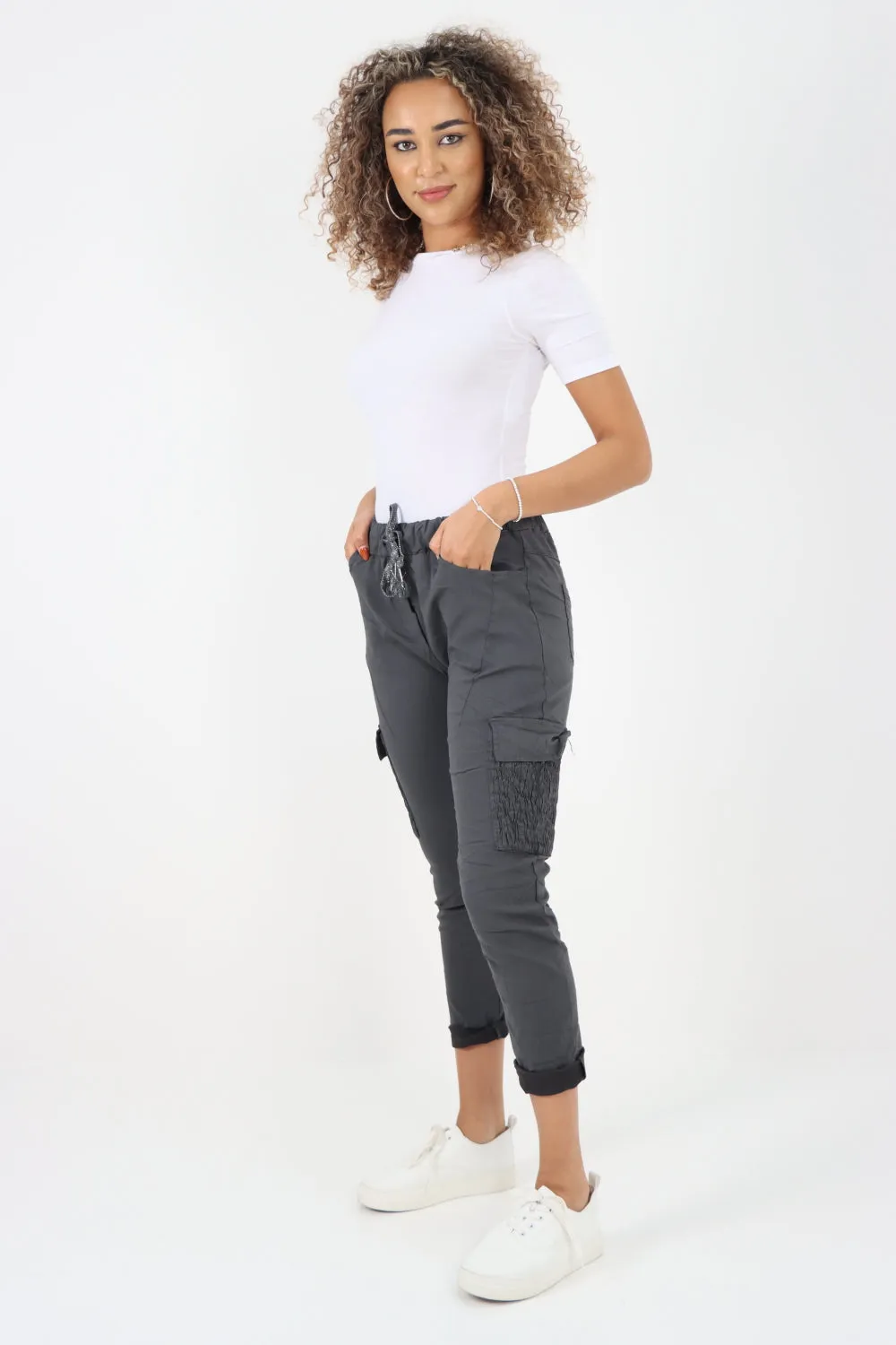 Shirred Pockets Cargo Trousers