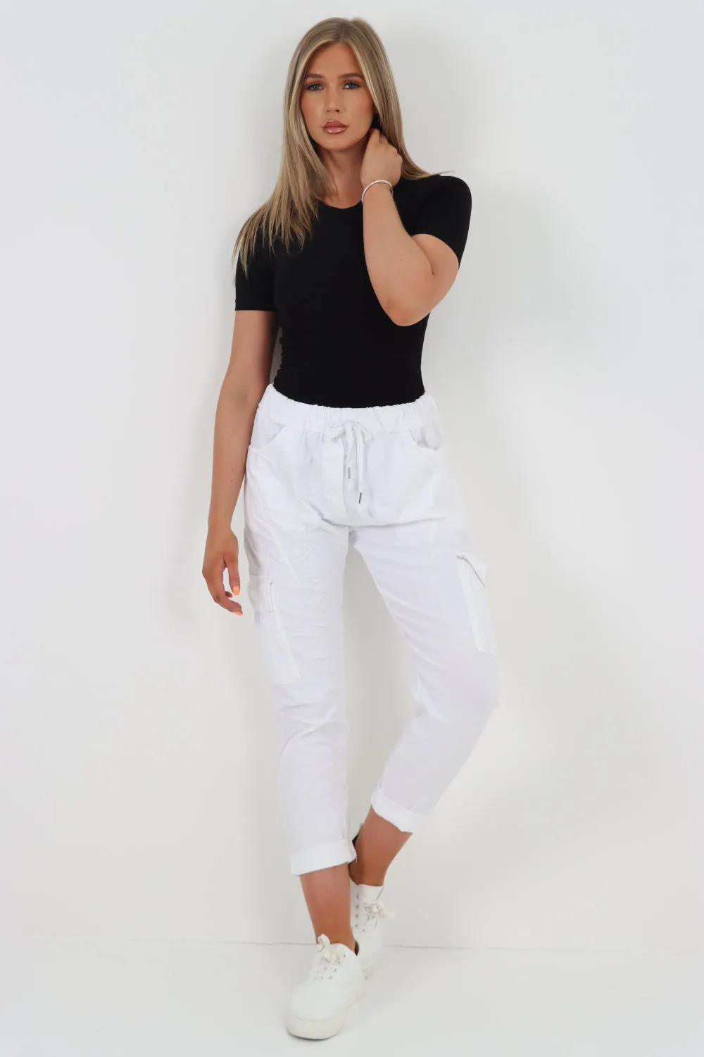 Shirred Pockets Cargo Trousers