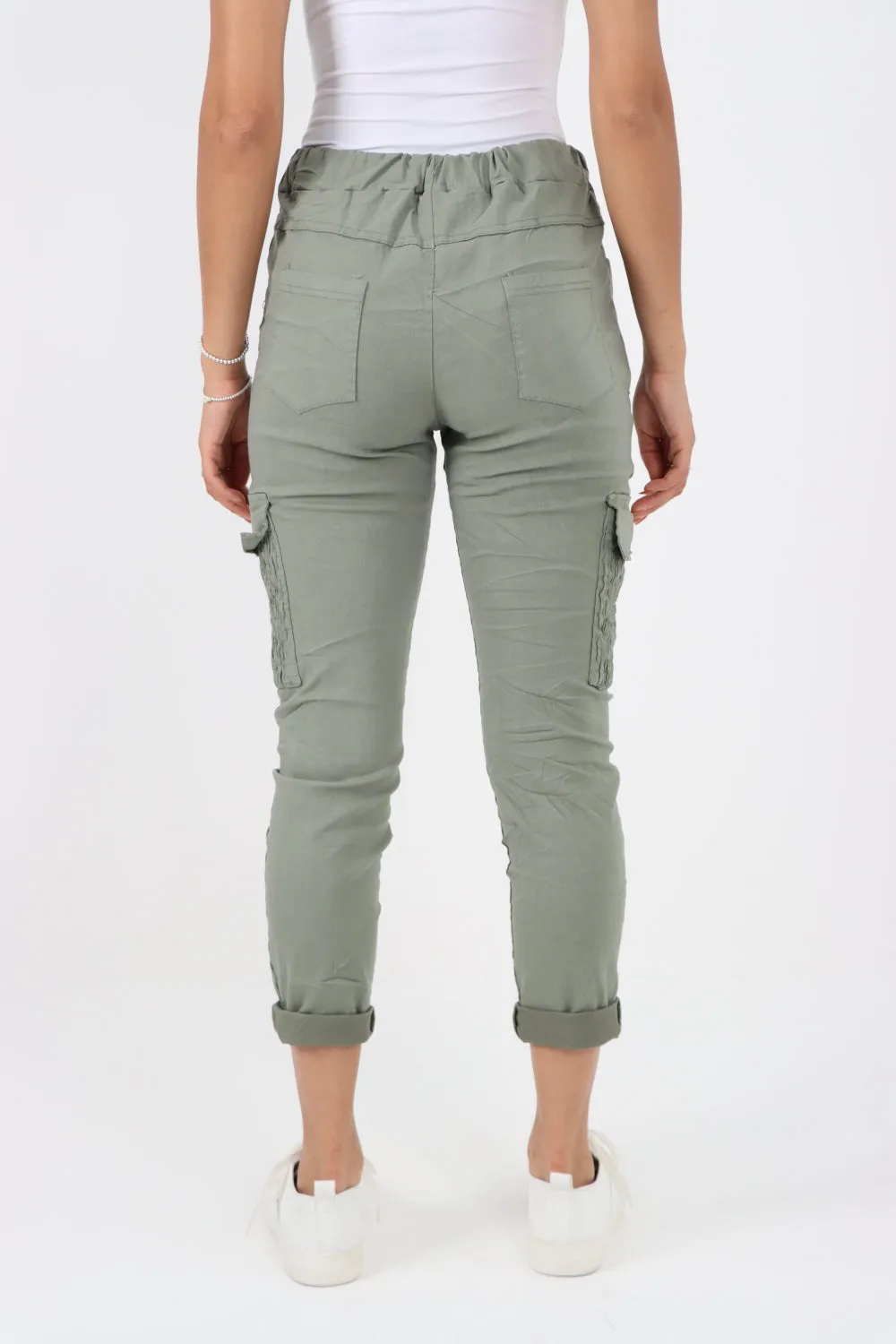 Shirred Pockets Cargo Trousers