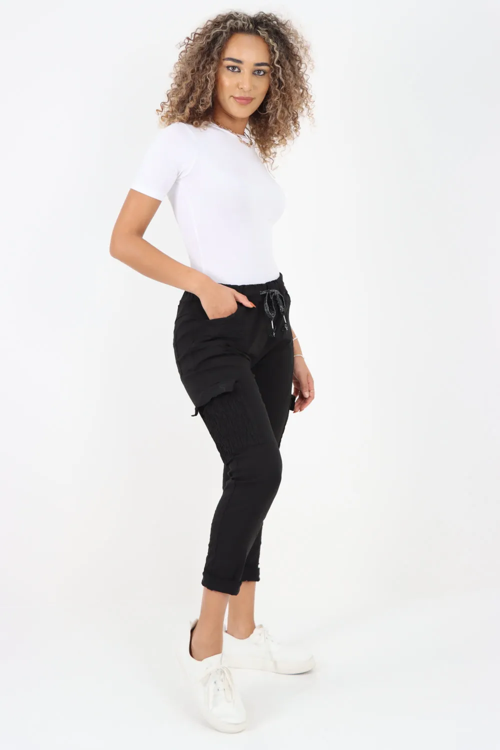 Shirred Pockets Cargo Trousers