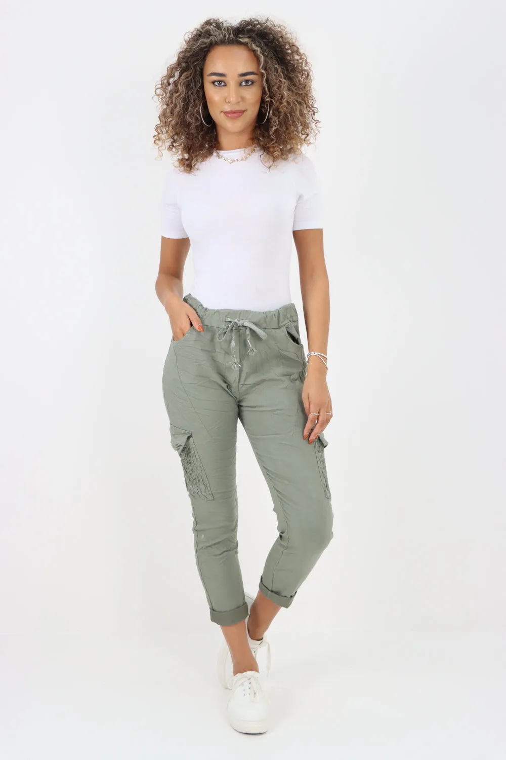 Shirred Pockets Cargo Trousers