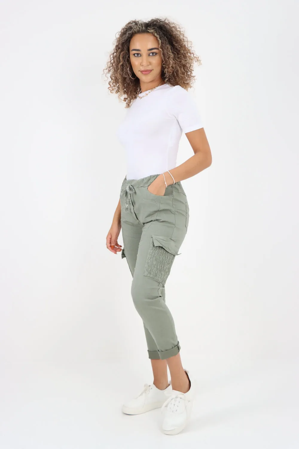 Shirred Pockets Cargo Trousers