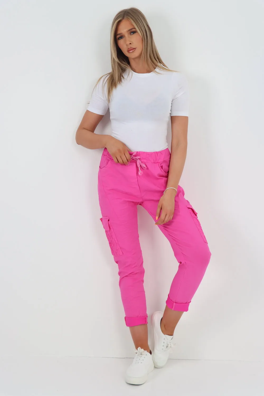 Shirred Pockets Cargo Trousers