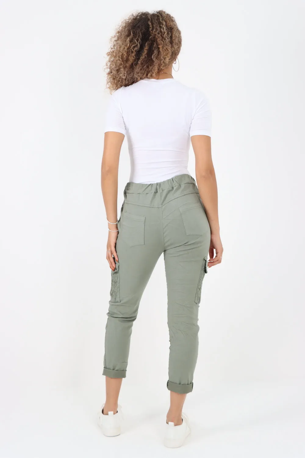 Shirred Pockets Cargo Trousers
