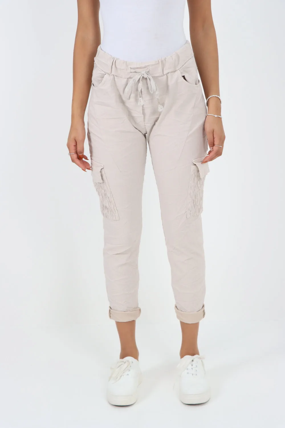 Shirred Pockets Cargo Trousers
